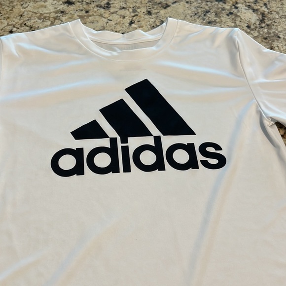 Adidas boys athletic tee. White with black logo. Size M (10/12) - Picture 2 of 3